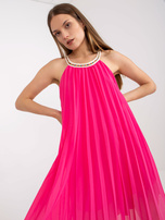 Fuksjowa mini plisowana sukienka one size na lato