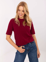 Bordowy damski sweter z warkoczami