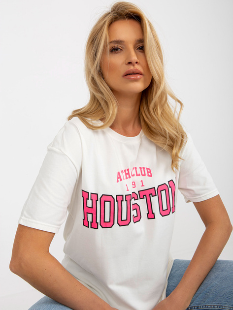 Hurtownia Ecru luźny damski t-shirt z nadrukiem