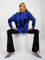 Hurt Kobaltowy długi sweter oversize z napisem RUE PARIS