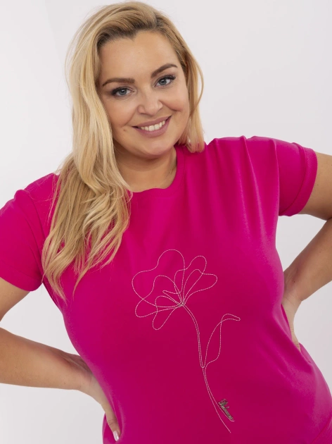 Fuksjowa damska bluzka plus size z aplikacjami