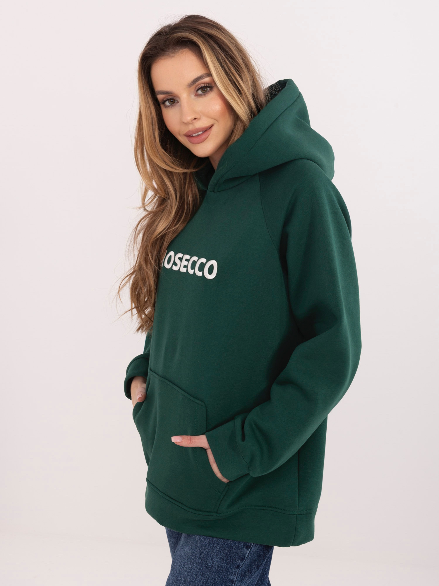 Ciemnozielona bluza oversize z napisem prosecco RUE PARIS