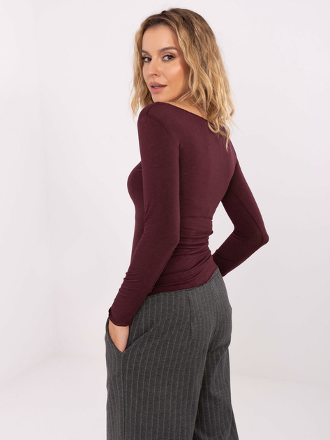 Burgundowa cienka bluzka z długim rękawem