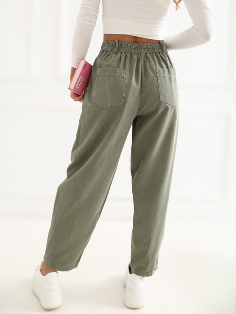 Khaki sztruksowe spodnie ze zwężaną nogawką RUE PARIS