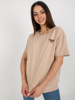 Wholesale Beige oversized blouse with short sleeves.
