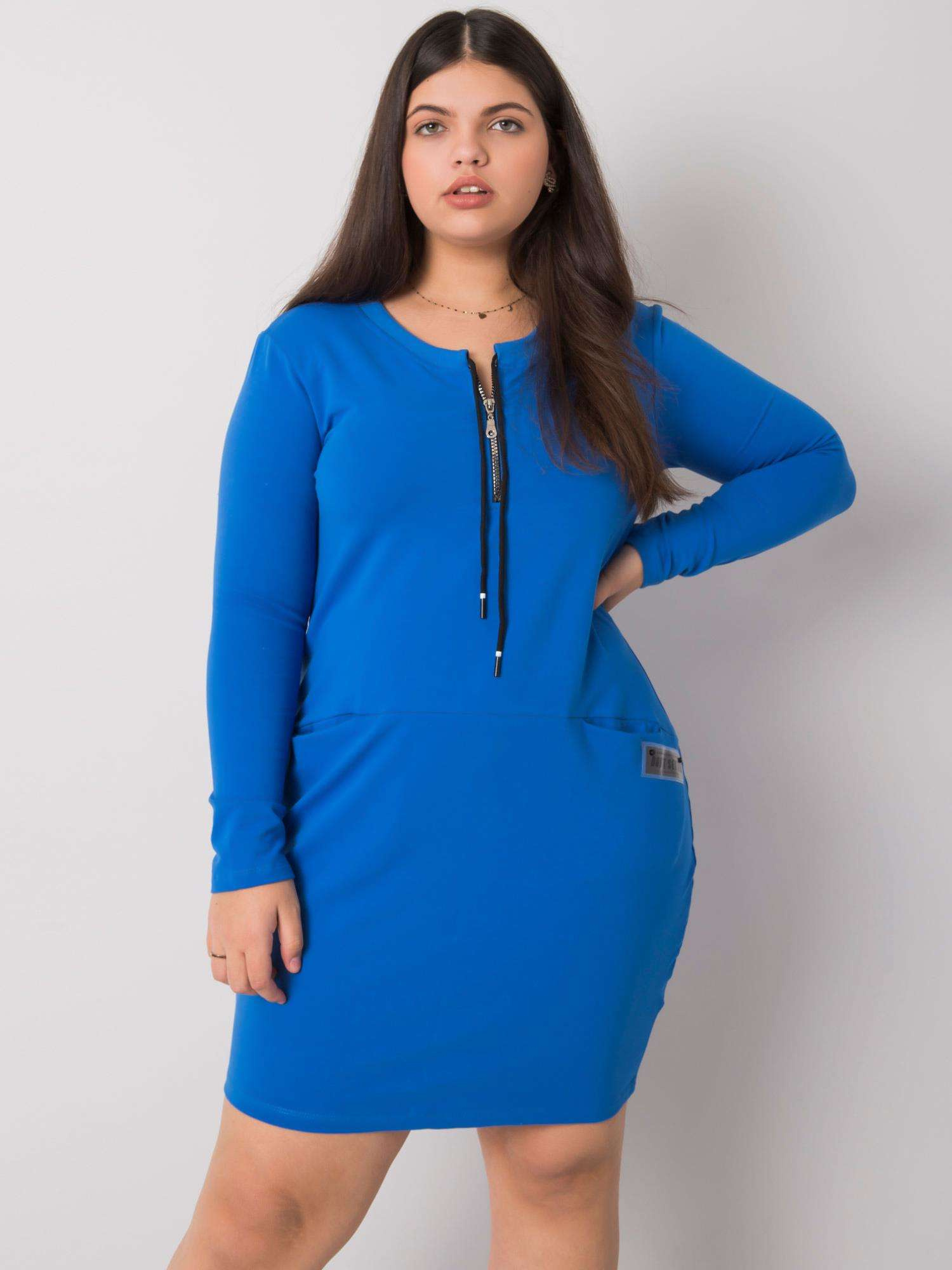Ciemnoniebieska sukienka plus size z kieszeniami Alessia