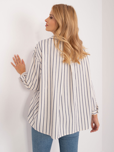 Hurt Kremowo-granatowa rozpinana koszula oversize z kieszenią