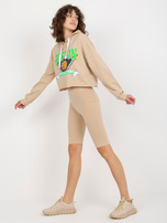 Hurt Beżowy komplet casualowy z krótką bluzą i kolarkami