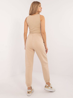 Hurt Beżowy ocieplany komplet basic ze spodniami