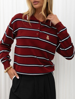 Bordeaux Damen-Polo-Pullover mit Streifen.