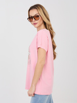 Pastelowa różowa casualowa bluzka z okrągłym dekoltem