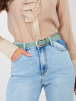 Niebieskie damskie jeansy mom z nogawką 7/8