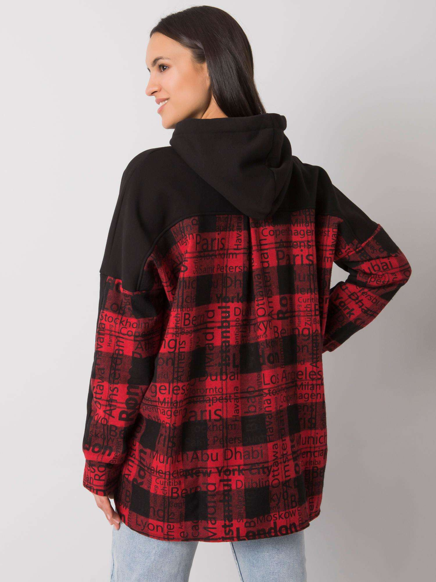 Schwarz-rote Damenhoodie mit Kapuze Freyah RUE PARIS.