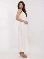 Ecru długa sukienka z paskiem