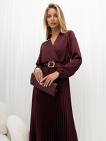 Burgundowa elegancka sukienka z plisowanym dołem RUE PARIS 