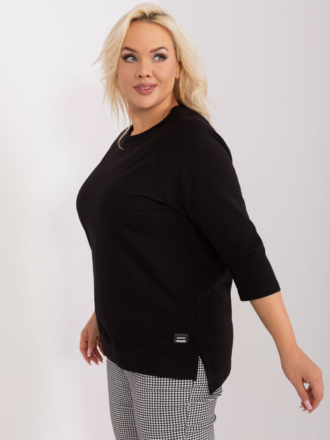 Hurtownia Czarna luźna bluzka plus size z rękawem 3/4
