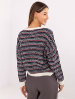 Granatowy rozpinany sweter w paski  RUE PARIS 