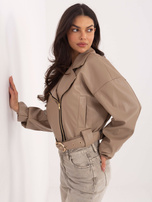 Beżowa krótka kurtka z ekoskóry RUE PARIS 