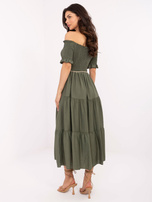 Khaki Off-Shoulder-Kleid mit Rüsche.