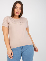 Beżowy t-shirt plus size ze złotym napisem