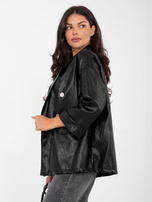 Czarna skórzana marynarka z rękawem 3/4 RUE PARIS 