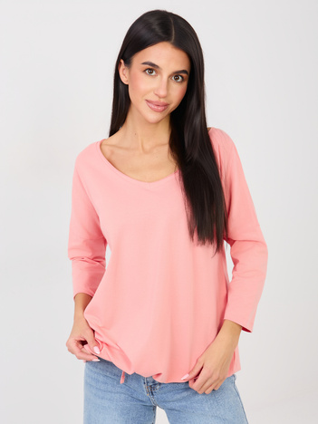 Brzoskwiniowa bluzka z okrągłym dekoltem RUE PARIS