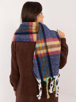 Hurtownia Granatowy zimowy szal z frędzlami