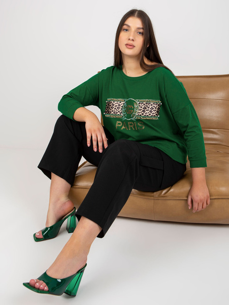 Hurtownia Ciemnozielona bluzka damska z dżetami