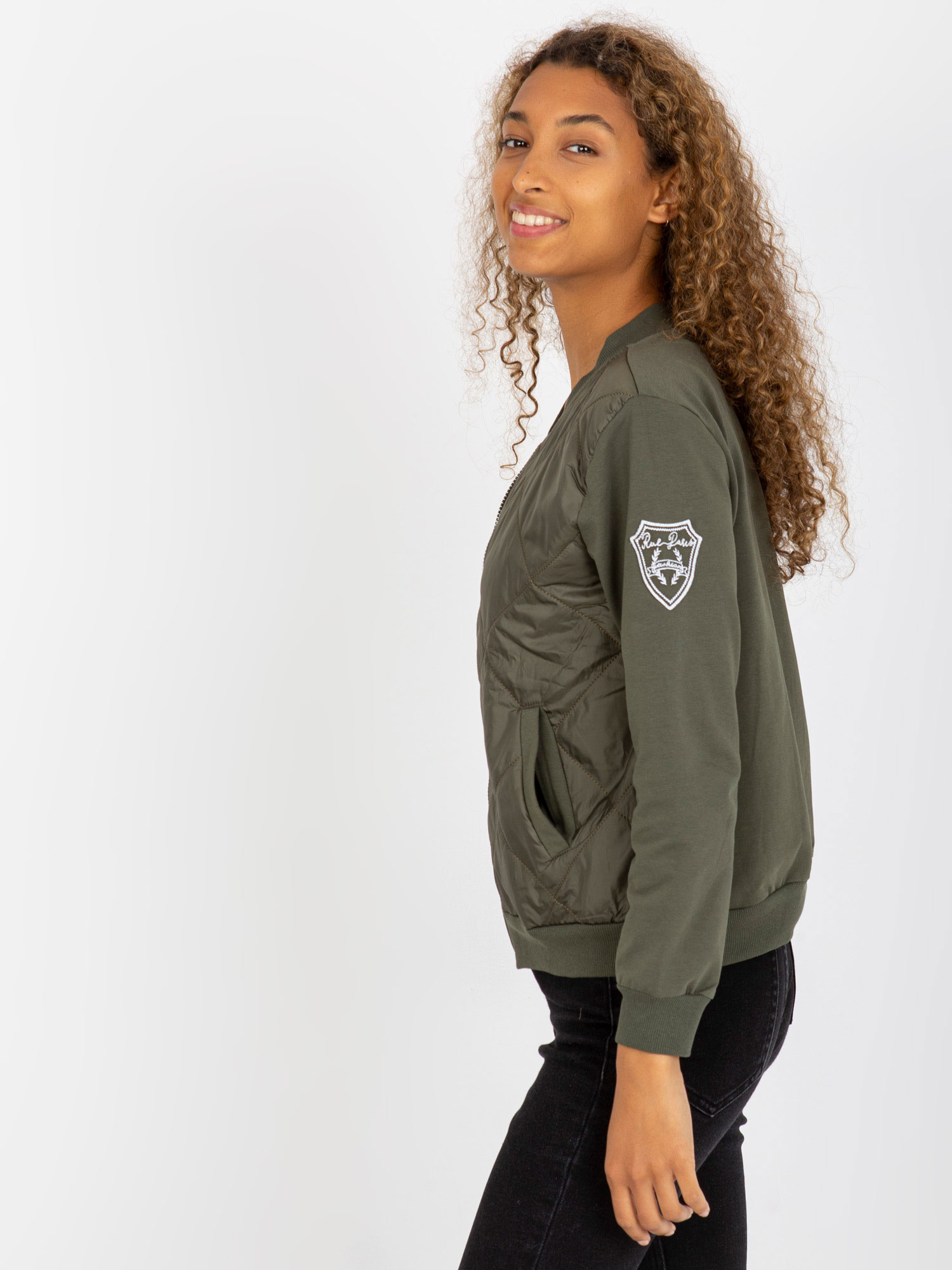 Khaki pikowana bluza bomberka z kieszeniami RUE PARIS