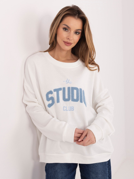 Ecru damska bluza oversize z okrągłym dekoltem