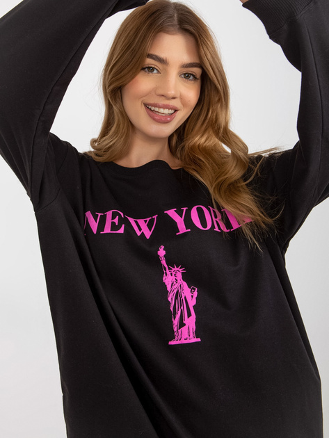 Hurt Czarno-różowa długa bluza oversize z nadrukiem