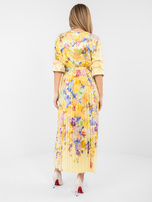 Jasnożółta rozkloszowana sukienka z printem