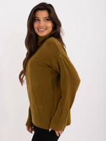 Hurtownia online Oliwkowy luźny sweter golf we wzory