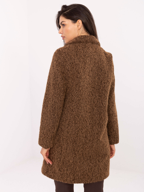 Brązowy damski płaszcz z kieszeniami
