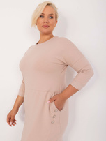 Hurt Beżowa dresowa sukienka plus size z guzikami