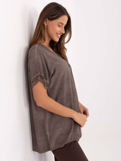 Ciemnobeżowa bluzka oversize z efektem sprania