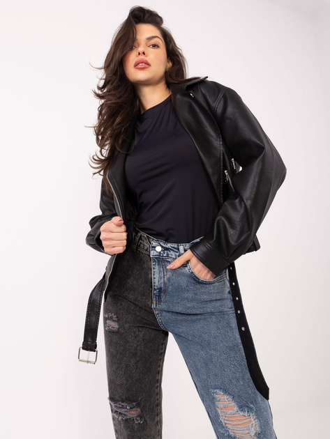 Hurt Niebiesko-czarne spodnie jeansowe z wysokim stanem RUE PARIS