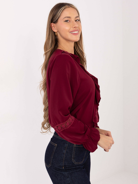 Burgundowa elegancka bluzka z rękawem typu dzwon