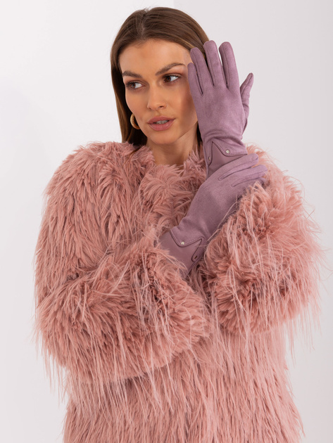 Hurt Fioletowe rękawiczki ze wstawkami z ekoskóry