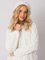 Ecru beret damski z aplikacją