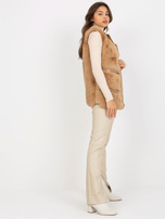 Hurtownia Camelowa damska kamizelka z eko skóry z futrem