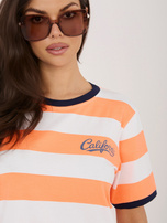 Fluo pomarańczowo-granatowy t-shirt z napisami 