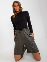 Hurt Khaki ocieplane szorty casualowe ze skóry ekologicznej