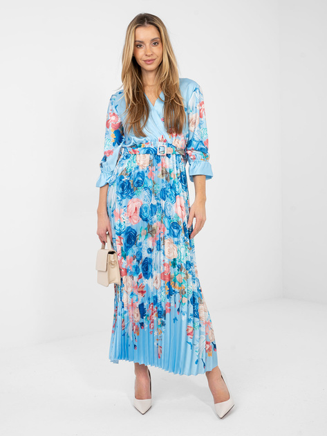 Jasnoniebieska maxi sukienka z plasowanym dołem