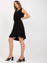 Großhandel Schwarzes Baumwollkleid Basic mit Volant RUE PARIS.