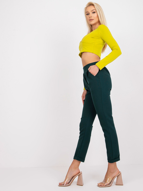 Ciemnozielone spodnie eleganckie z kieszeniami Hidalgo