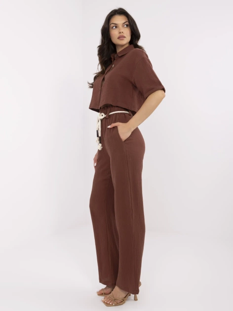 Brązowy muślinowy komplet z plecionym paskiem