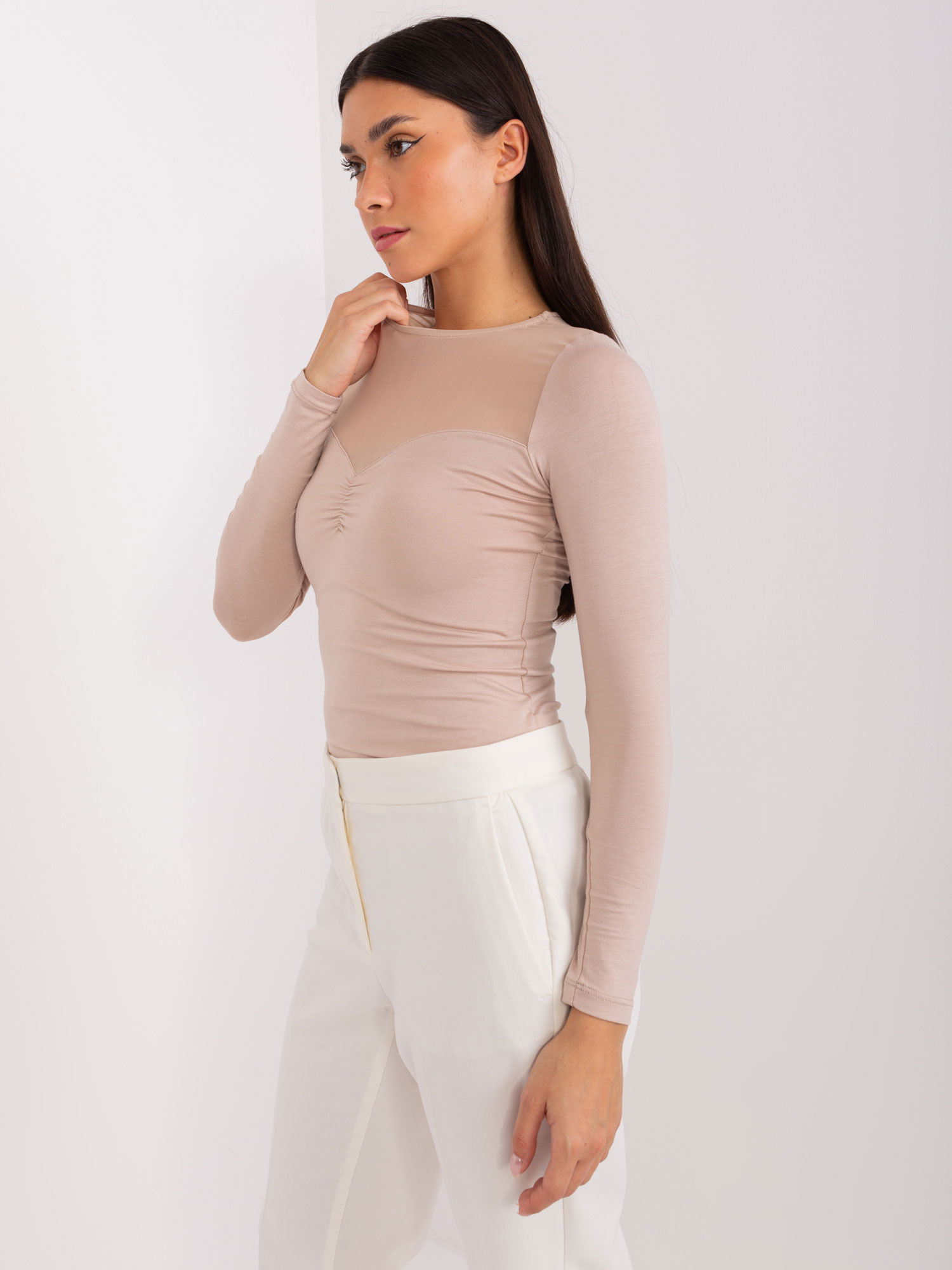 Hurt Beige basic blouse with mesh BASIC FEEL GOOD.