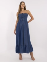 Dunkelblaues Bandeau-Kleid mit Rüsche.