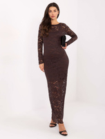 Czekoladowa koronkowa sukienka z długim rękawem RUE PARIS